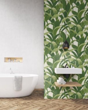 peel and stick wallpaper bathroom green